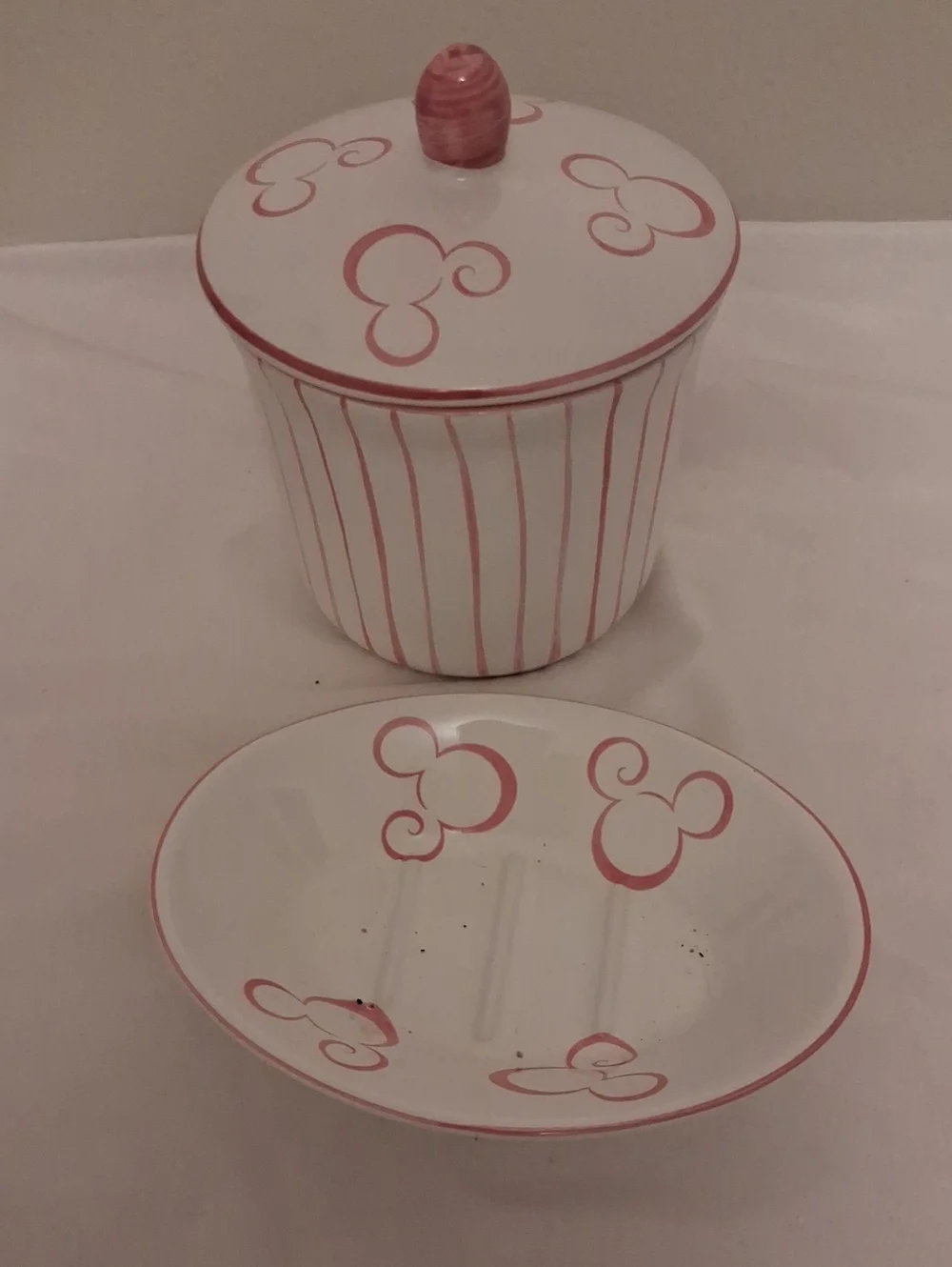 Disney White Ceramic Set with Pink Stripe Accents